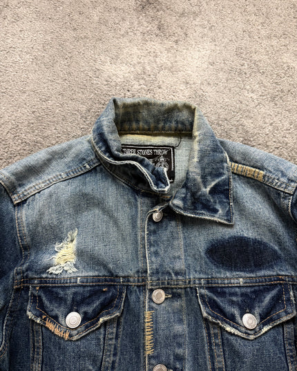 THREE STONES "DISTRESSED SHADOW" DENIM JACKET (S)