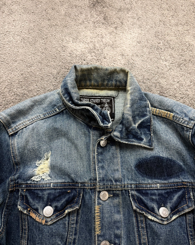 THREE STONES "DISTRESSED SHADOW" DENIM JACKET (S)