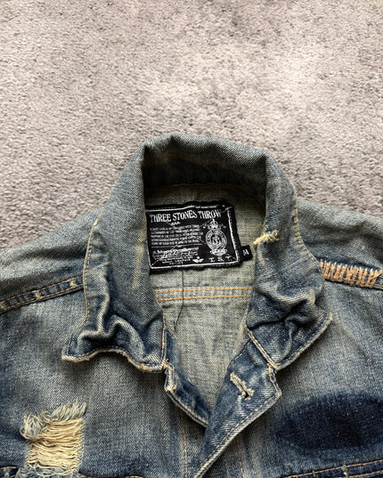 THREE STONES "DISTRESSED INDIGO" DENIM JACKET (S)