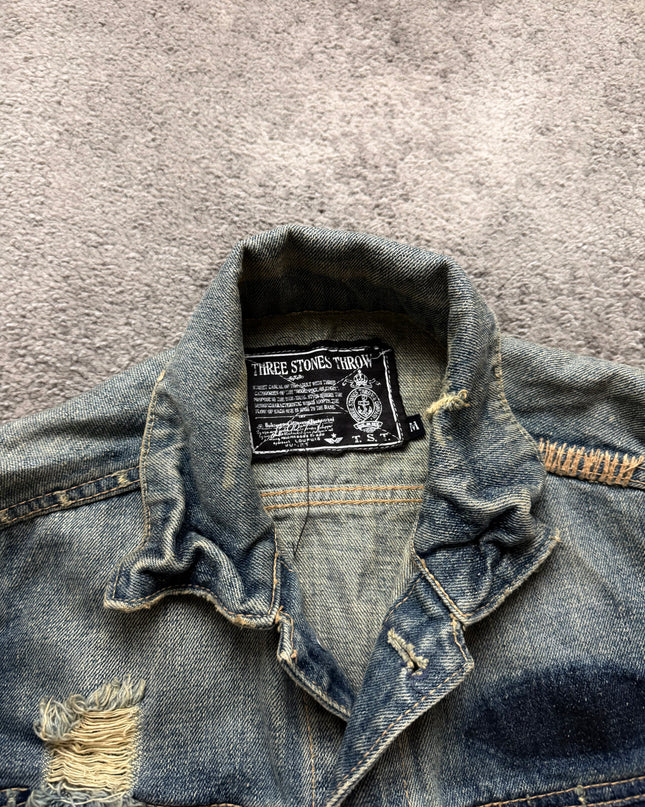 THREE STONES "DISTRESSED INDIGO" DENIM JACKET (S)