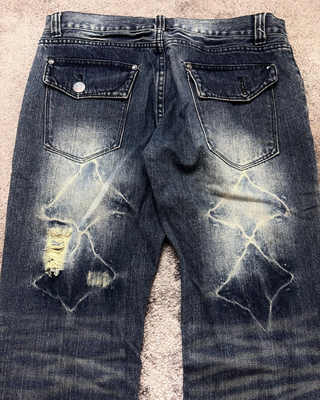 BLACK "DISTRESSED GRID FADE" DENIM (S)