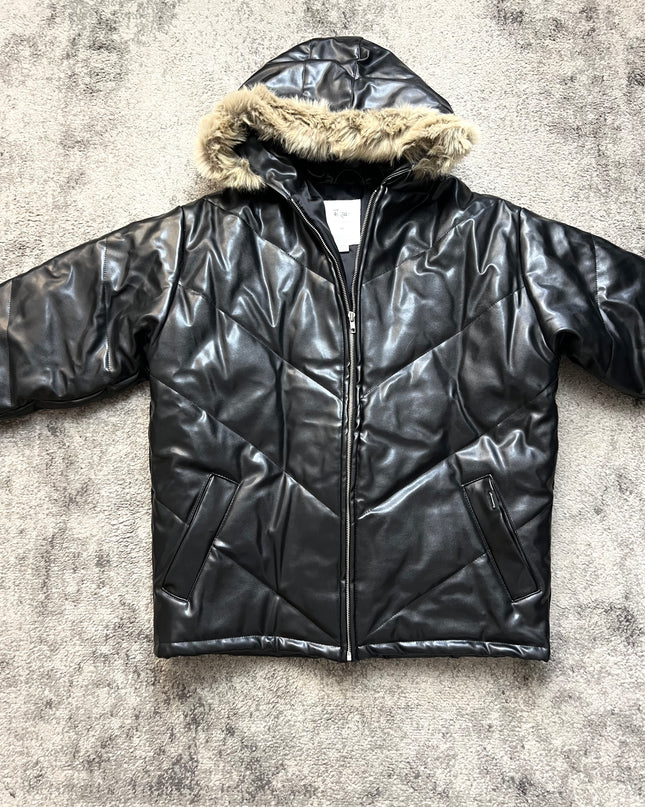 TEAM MESSAGE "SHADOW FAUX LEATHER" PUFFER