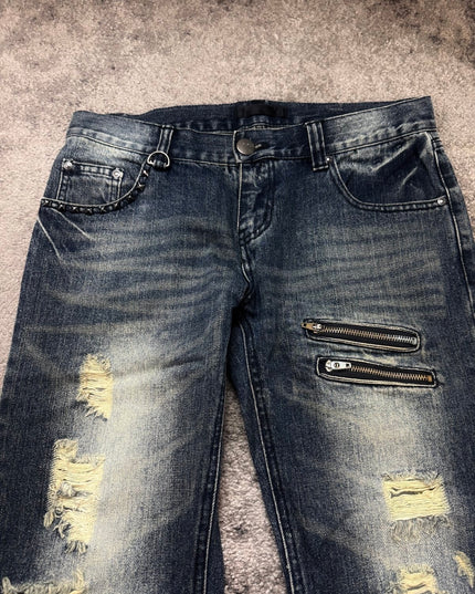BLACK "DISTRESSED GRID FADE" DENIM (S)