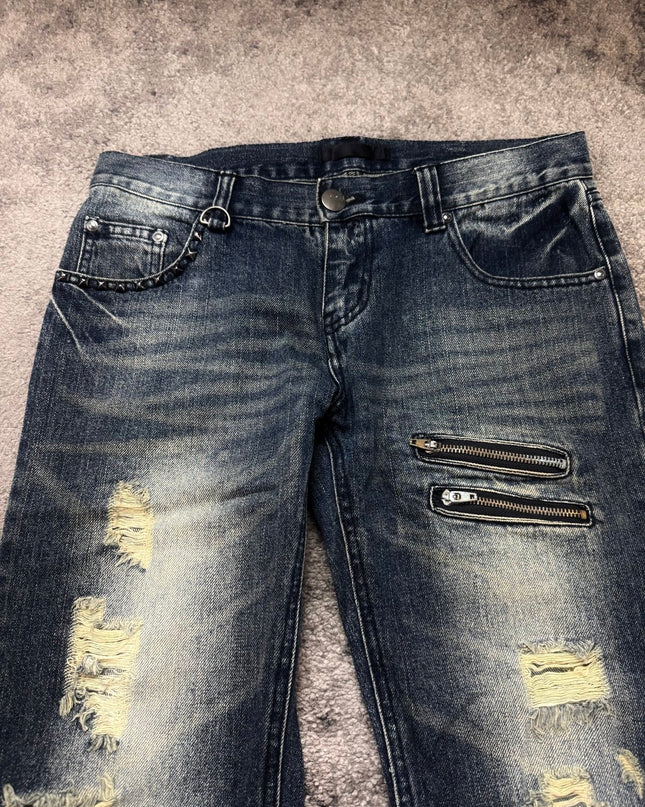 BLACK "DISTRESSED GRID FADE" DENIM (S)