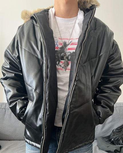 TEAM MESSAGE "SHADOW FAUX LEATHER" PUFFER