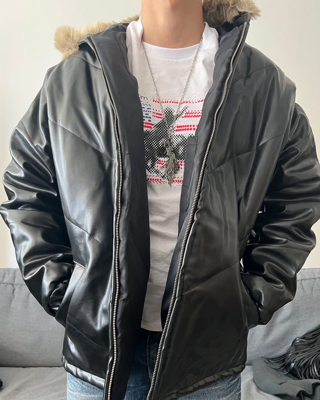 TEAM MESSAGE "SHADOW FAUX LEATHER" PUFFER