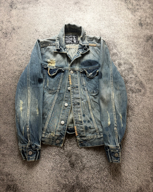 THREE STONES "DISTRESSED INDIGO" DENIM JACKET (S)