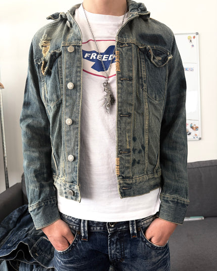 THREE STONES "DISTRESSED INDIGO" DENIM JACKET (S)