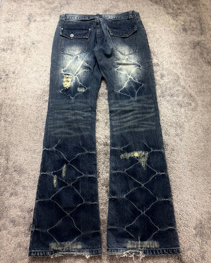 BLACK "DISTRESSED GRID FADE" DENIM (S)