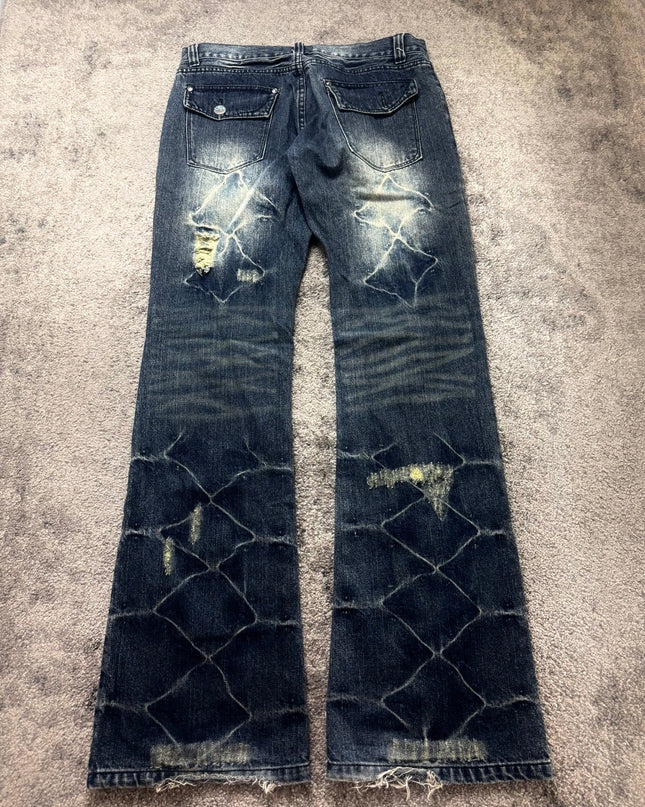 BLACK "DISTRESSED GRID FADE" DENIM (S)