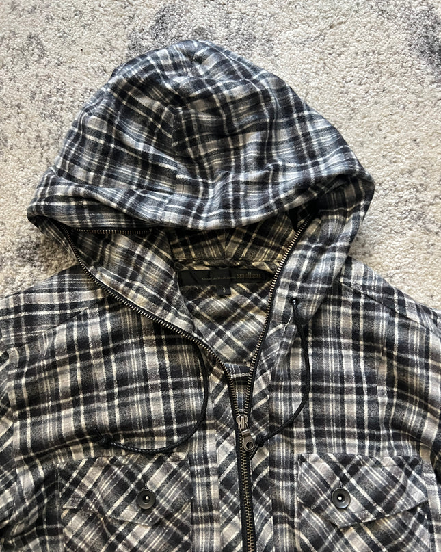 KEY BLACK AND WHITE FLANNEL HOODIE