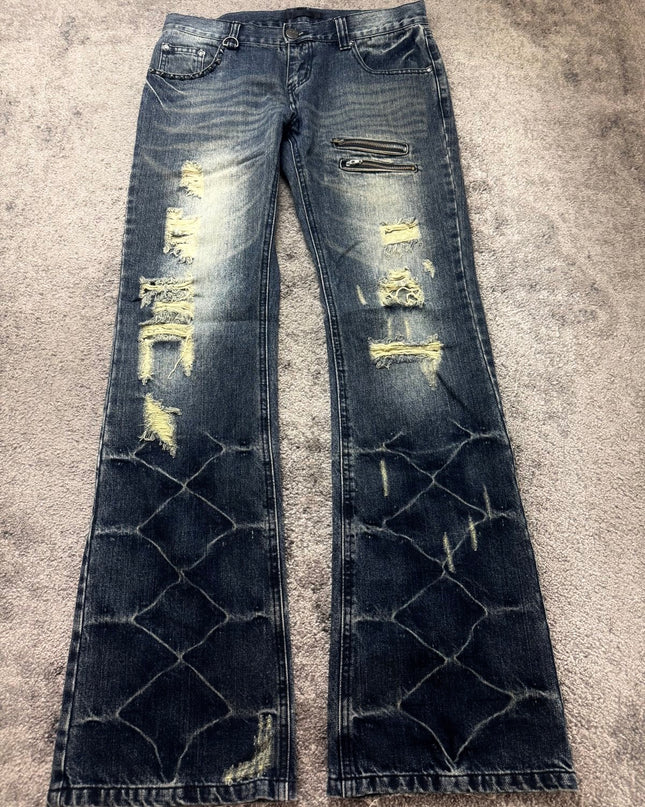 BLACK "DISTRESSED GRID FADE" DENIM (S)