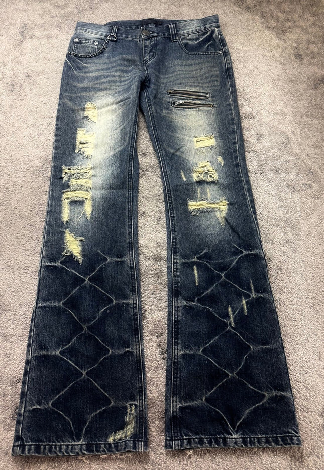 BLACK "DISTRESSED GRID FADE" DENIM (S)