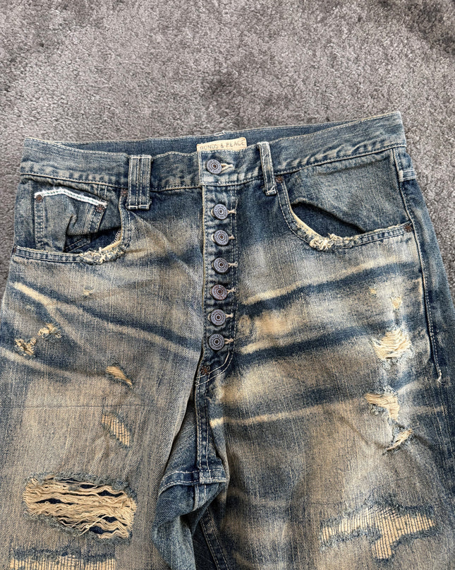 BONDS & PEACE "DESTROYED LIGHT FADE" DENIM (M)