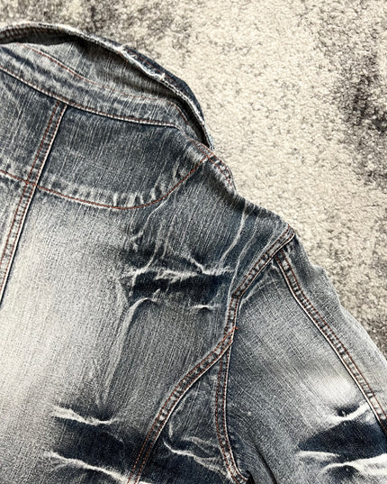 LOWBOX DECONSTRUCTED AND CRUSHED DENIM JACKET