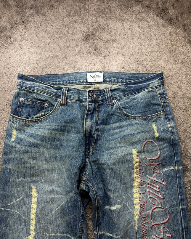 NYLAUS "SCRIPTED INDIGO" DENIM