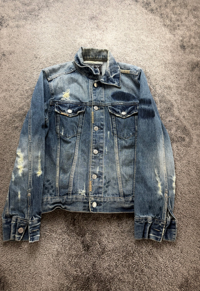 THREE STONES "DISTRESSED SHADOW" DENIM JACKET (S)