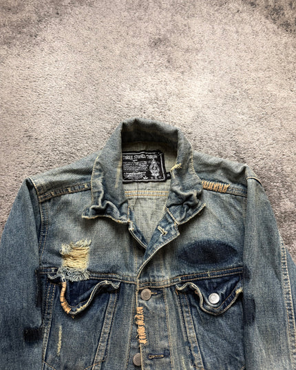 THREE STONES "DISTRESSED INDIGO" DENIM JACKET (S)